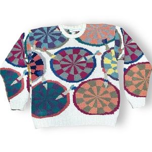 Vintage Barry Bricken Sweater All Over Print Darts Silk Blend  Large Rare